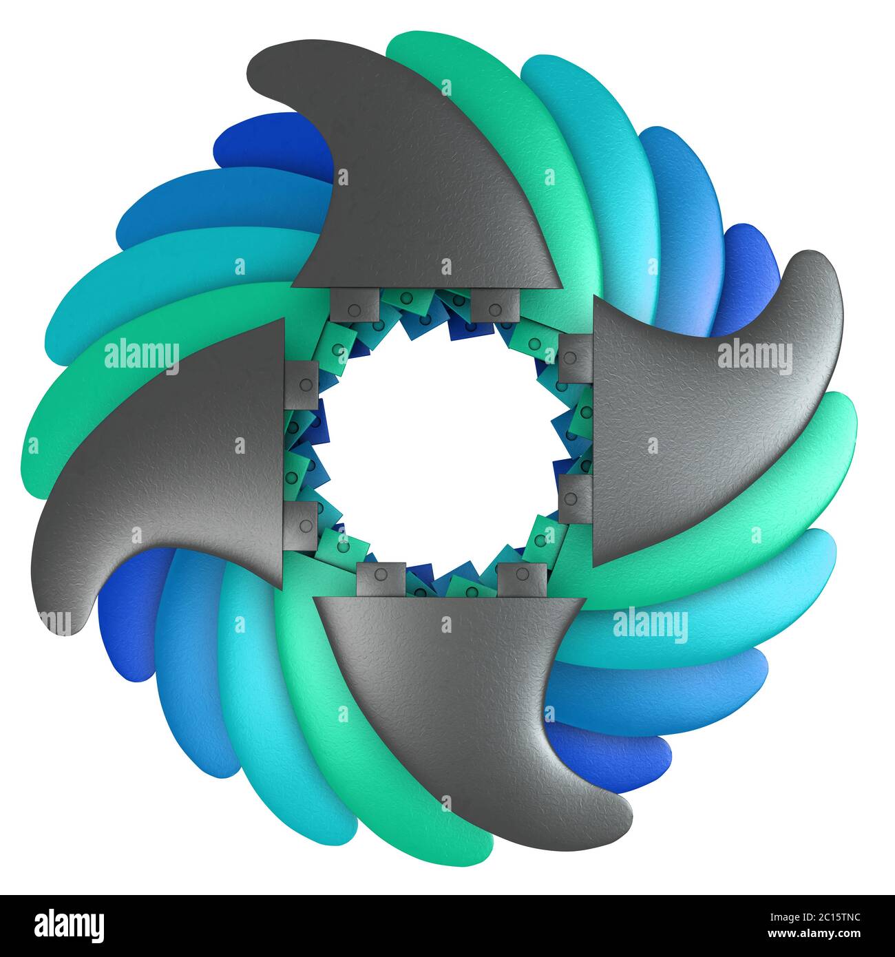 Surfboard Finnen geometrisch im Kreis in verschiedenen Farben - 3d-Illustration Stockfoto