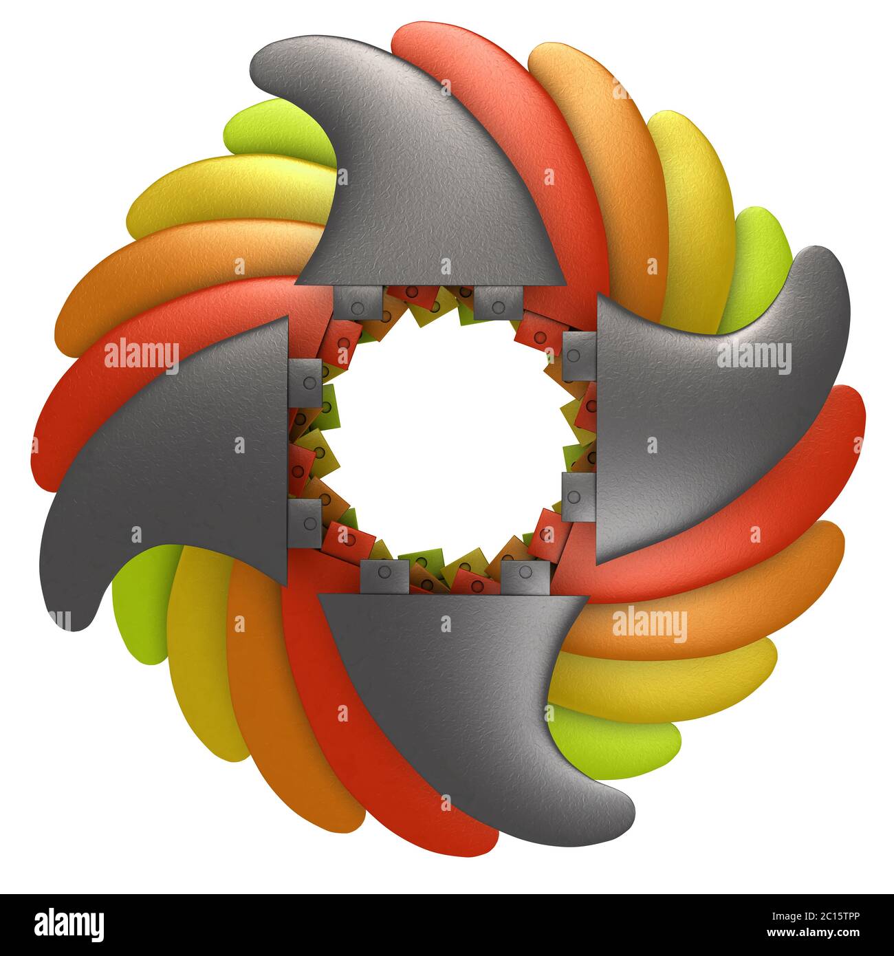 Surfboard Finnen geometrisch im Kreis in verschiedenen Farben - 3d-Illustration Stockfoto
