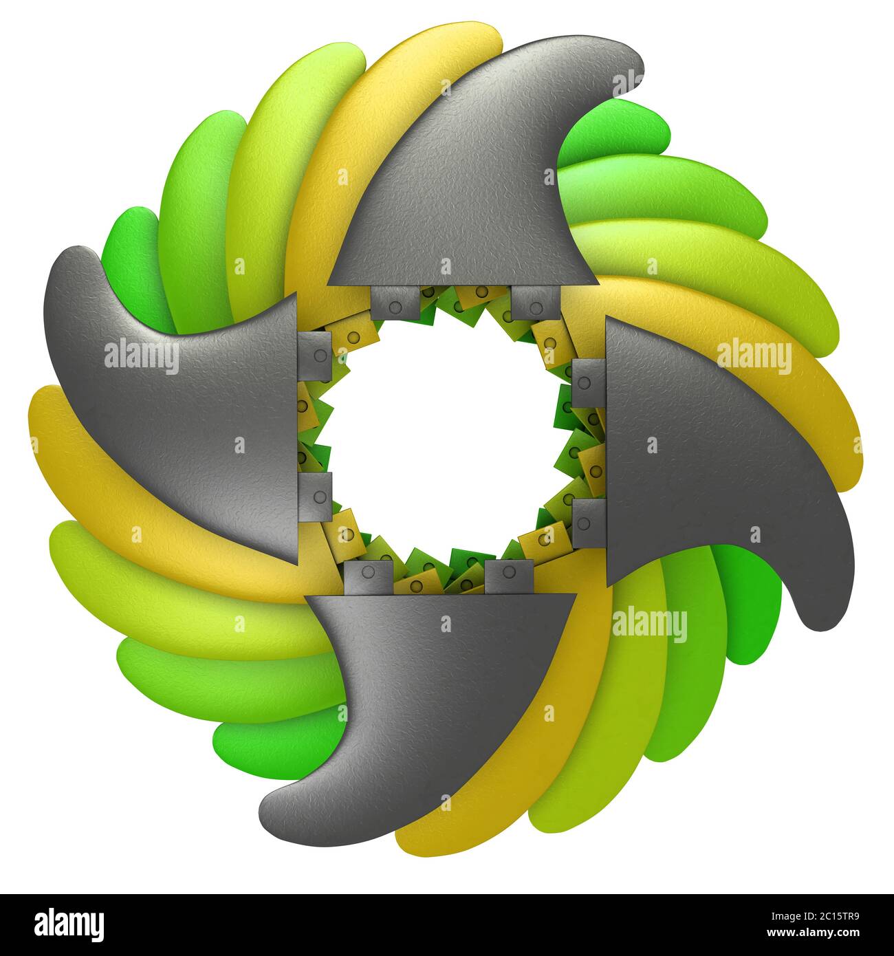 Surfboard Finnen geometrisch im Kreis in verschiedenen Farben - 3d-Illustration Stockfoto
