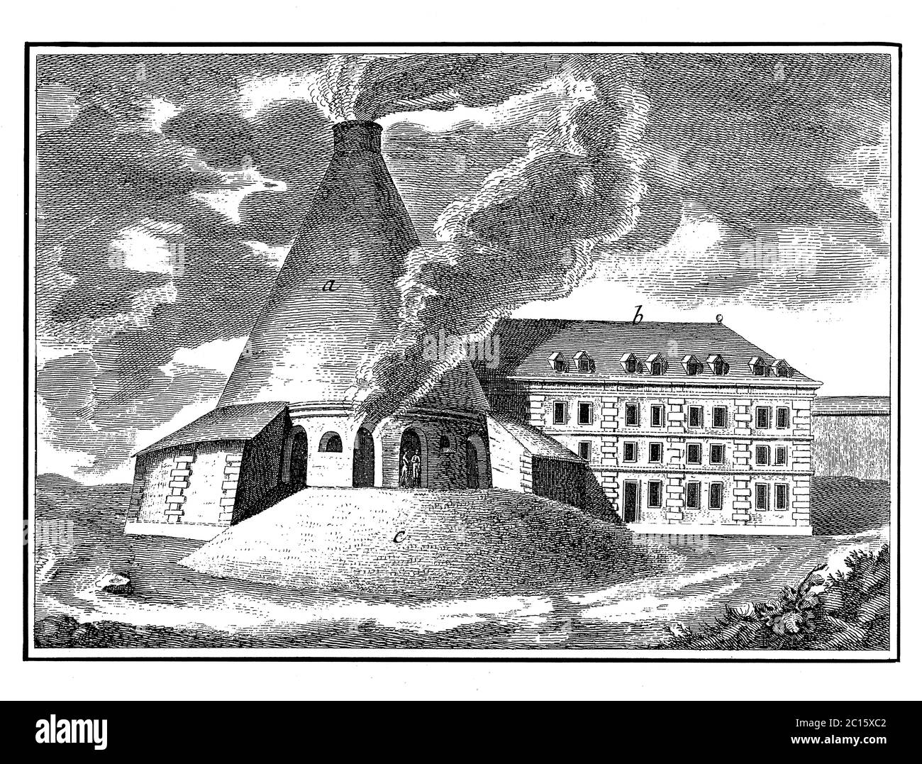 Antike Illustration einer Kohle brennenden englischen Glas arbeitet . Veröffentlicht in 'EINE Diderot bildliche Enzyklopädie des Trades und der Industrie. Fertigung und Stockfoto