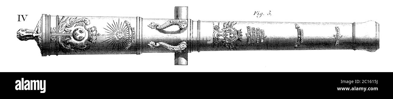 18. Jahrhundert Abbildung einer 4-Pfünder Artillerie Kanone. Veröffentlicht in 'EINE Diderot bildliche Enzyklopädie des Trades und der Industrie. Fertigung und Th Stockfoto