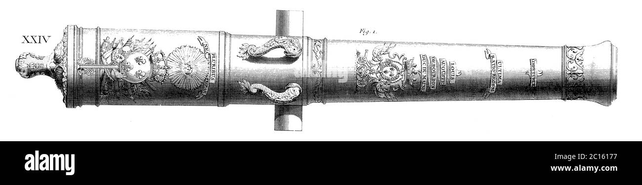 18. Jahrhundert Illustration einer 24-Pfünder Artillerie Kanone. Veröffentlicht in 'EINE Diderot bildliche Enzyklopädie des Trades und der Industrie. Fertigung und t Stockfoto