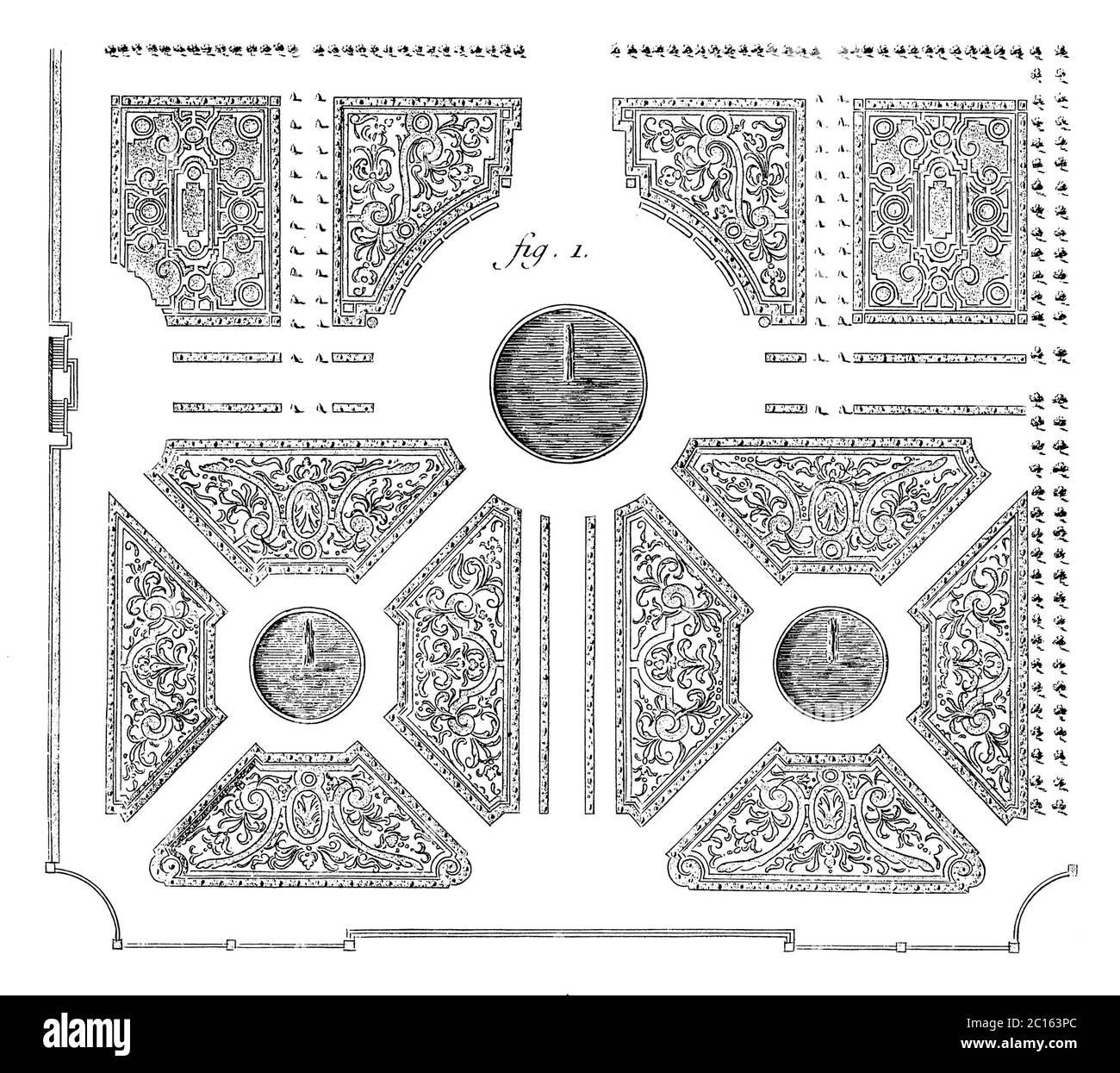 Illustration aus dem 18. Jahrhundert von einem Luftbild des Tuileriengartens in Paris, Frankreich, entworfen von Adre le Notre (1613-1700), einem französischen Landschaftsdesigner. Stockfoto