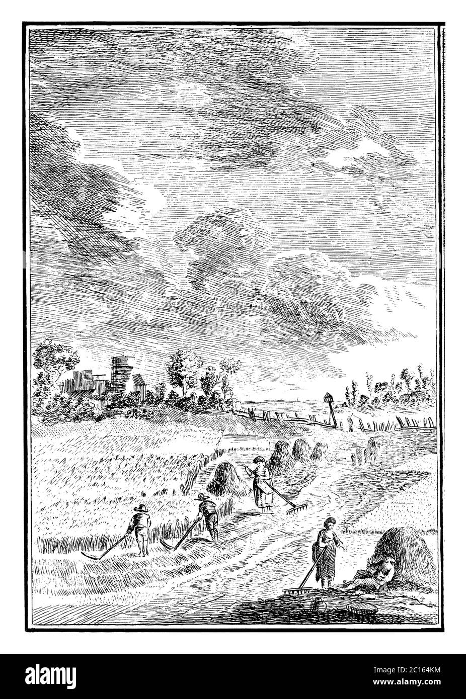 18. Jahrhundert Illustration einer Szene, wo Bauern Heu machen. Veröffentlicht in 'EINE Diderot bildliche Enzyklopädie des Trades und der Industrie. Fertigung und Stockfoto