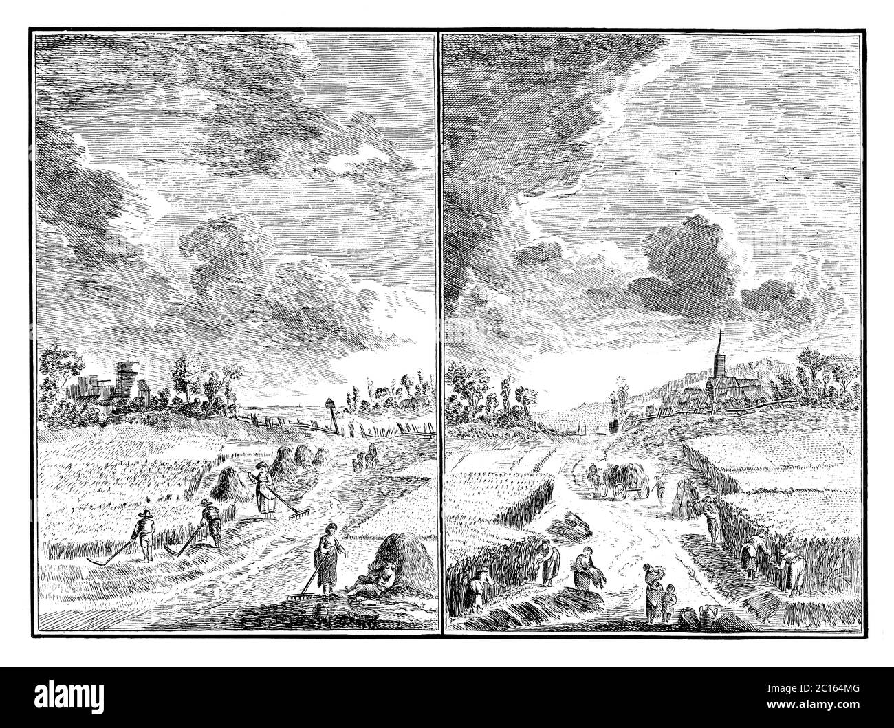 18. Jahrhundert Illustration der Herstellung von Heu. Veröffentlicht in 'EINE Diderot bildliche Enzyklopädie des Trades und der Industrie. Fertigung und die technischen Künste i Stockfoto