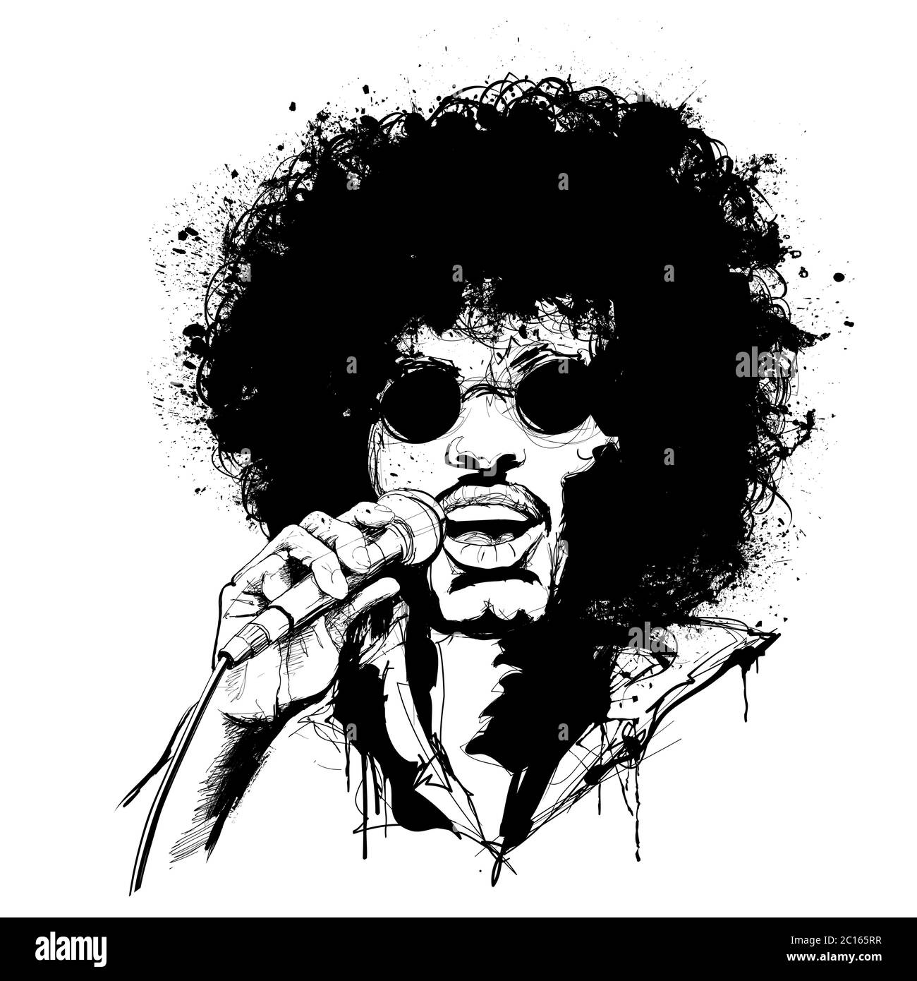 70er Rockstar Sänger - Vektor-Illustration (ideal für den Druck auf Stoff oder Papier, Poster oder Tapete, Hausdekoration) das Porträt ist totall Stock Vektor