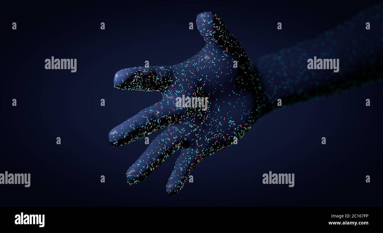 Verschiedene Bakterien und Krankheitserreger auf einer menschlichen Hand, die Mikrobiota der Haut - 3d-Illustration Stockfoto