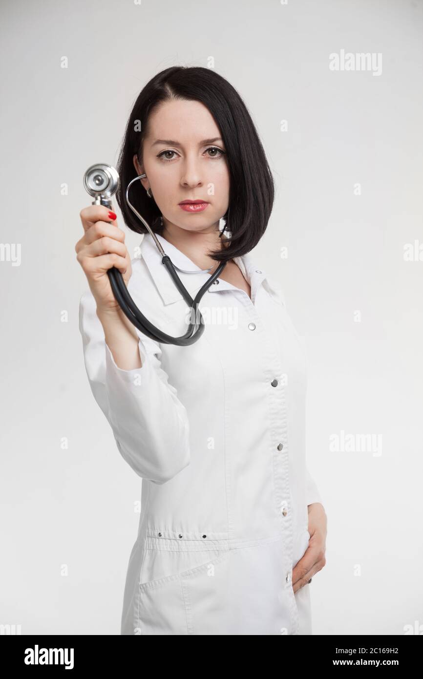 Die schöne Frau der Arzt mit Stethoskop Stockfoto