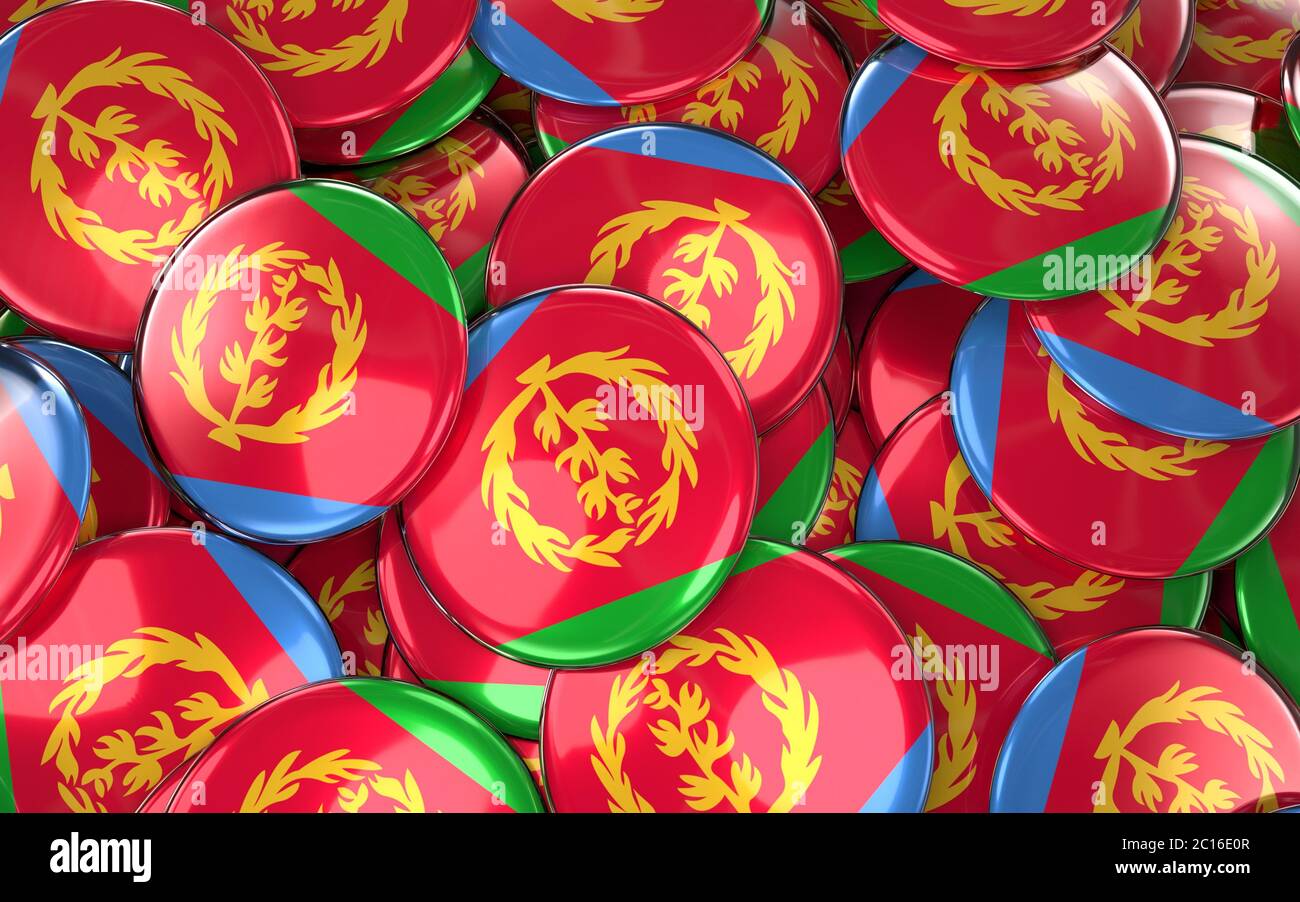 Eritrea Abzeichen Hintergrund - Stapel von eritreischen Flaggen Tasten Stockfoto