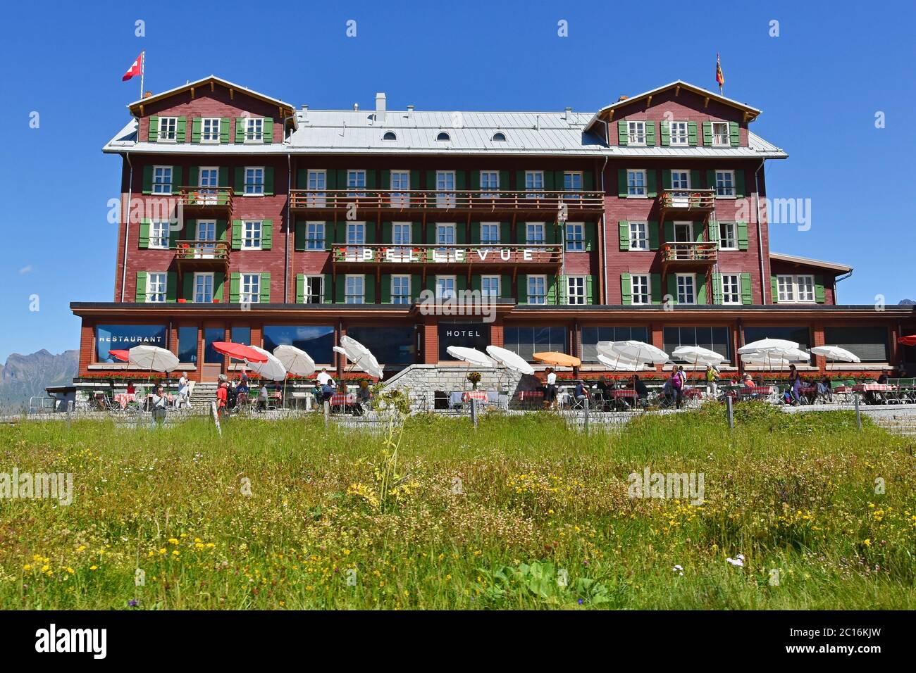 Hotel Bellevue in Gridelwald - Interlaken, kleine Scheidegg, Berner Hochland-Bahn, Jungfrau Region, Berner Oberland, Schweiz. Stockfoto