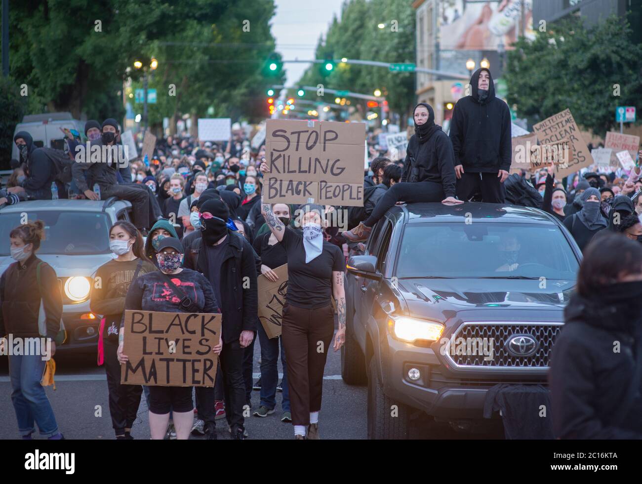 Frauen mittleren Alters protestieren in Portland, Oregon Stockfoto