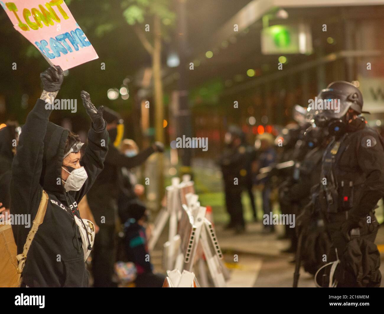 Friedliche Konfrontation in Portland, Oregon Stockfoto