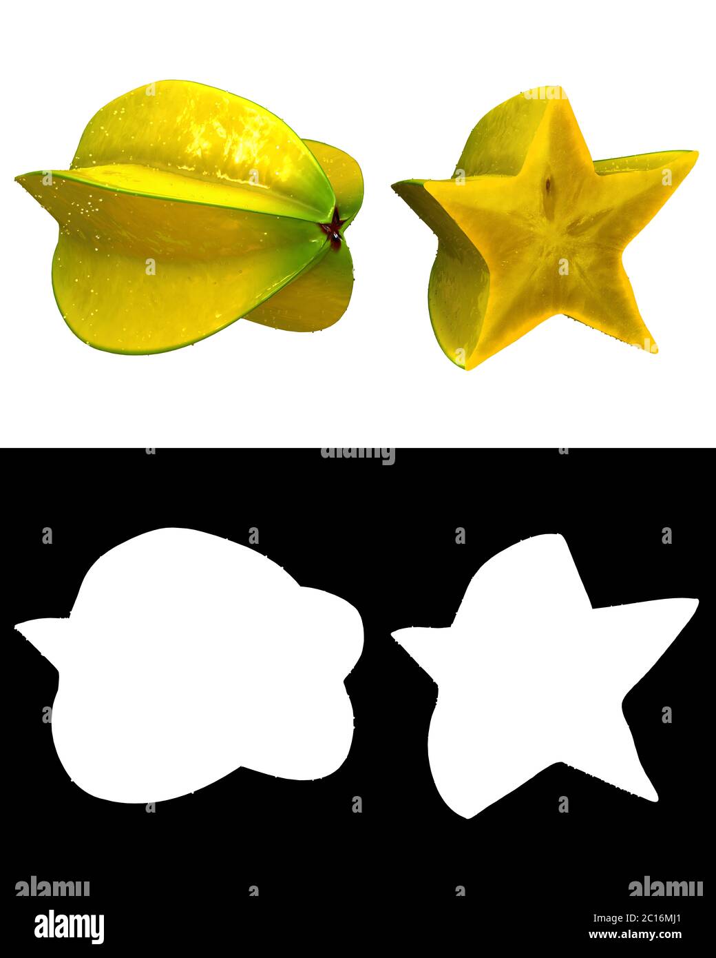 Starfruit mit Kondenswasser und passendem Alpha-Kanal - 3d-Illustration Stockfoto