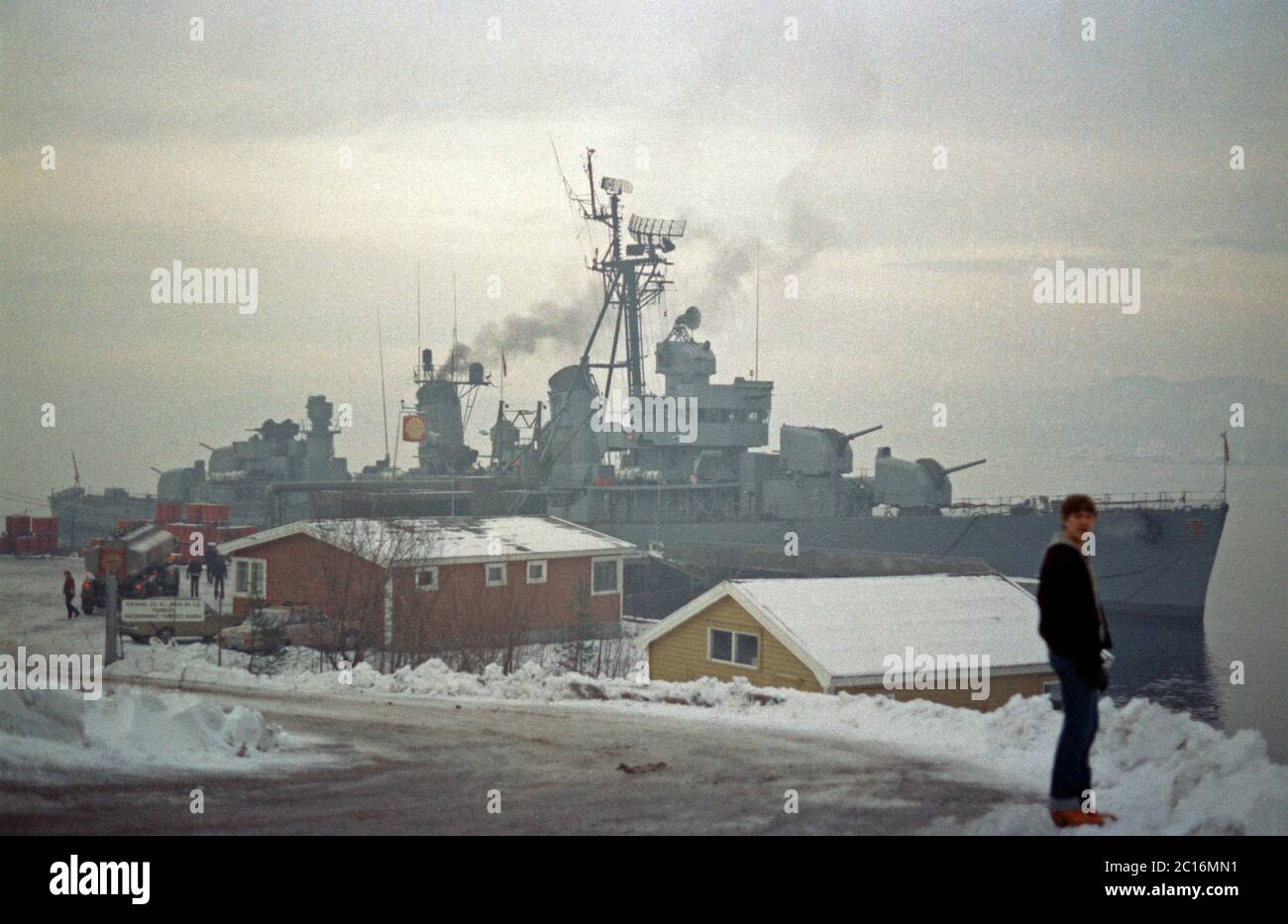 Destroyer 5 (Fletcher) Tanken, Dezember 1981, Langesund, Oslo Fjord, Norwegen Stockfoto