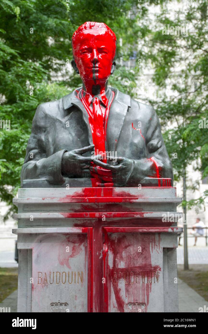 Black Lives Matter, Statue von König Baudouin, in Belgien von Aktivisten (Black Lives Matter), die die koloniale Vergangenheit anprangern, zerstört. Stockfoto