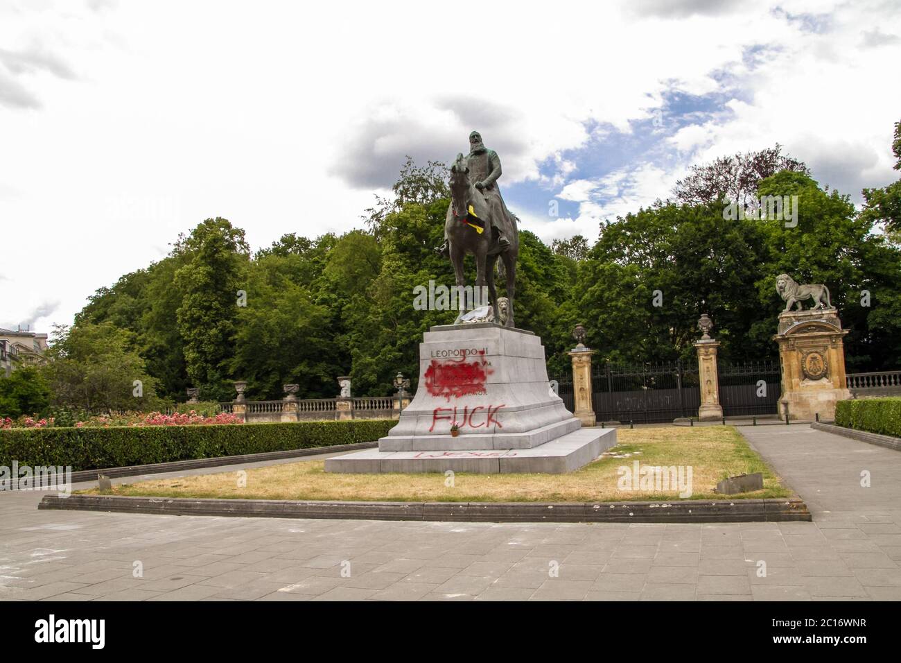 Black Lives Matter, Statue von König Leopold II, in Belgien von Aktivisten (Black Lives Matter), die die koloniale Vergangenheit anprangern, zerstört. Stockfoto
