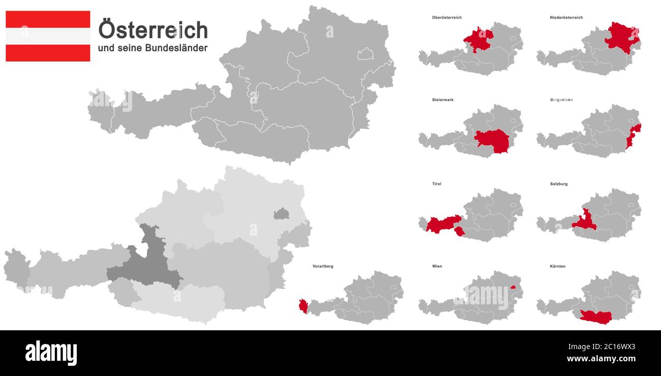Silhouetten Österreichs und der Bundesländer Stock Vektor