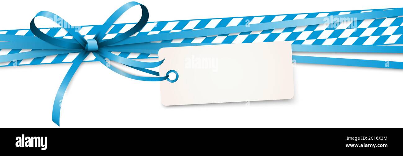 EPS 10 Vektor-Illustration von blau gefärbten Band Bogen mit Anhänger und Freitext-Raum isoliert auf weißem Hintergrund für deutsche Oktoberfest Zeit 2020 Stock Vektor