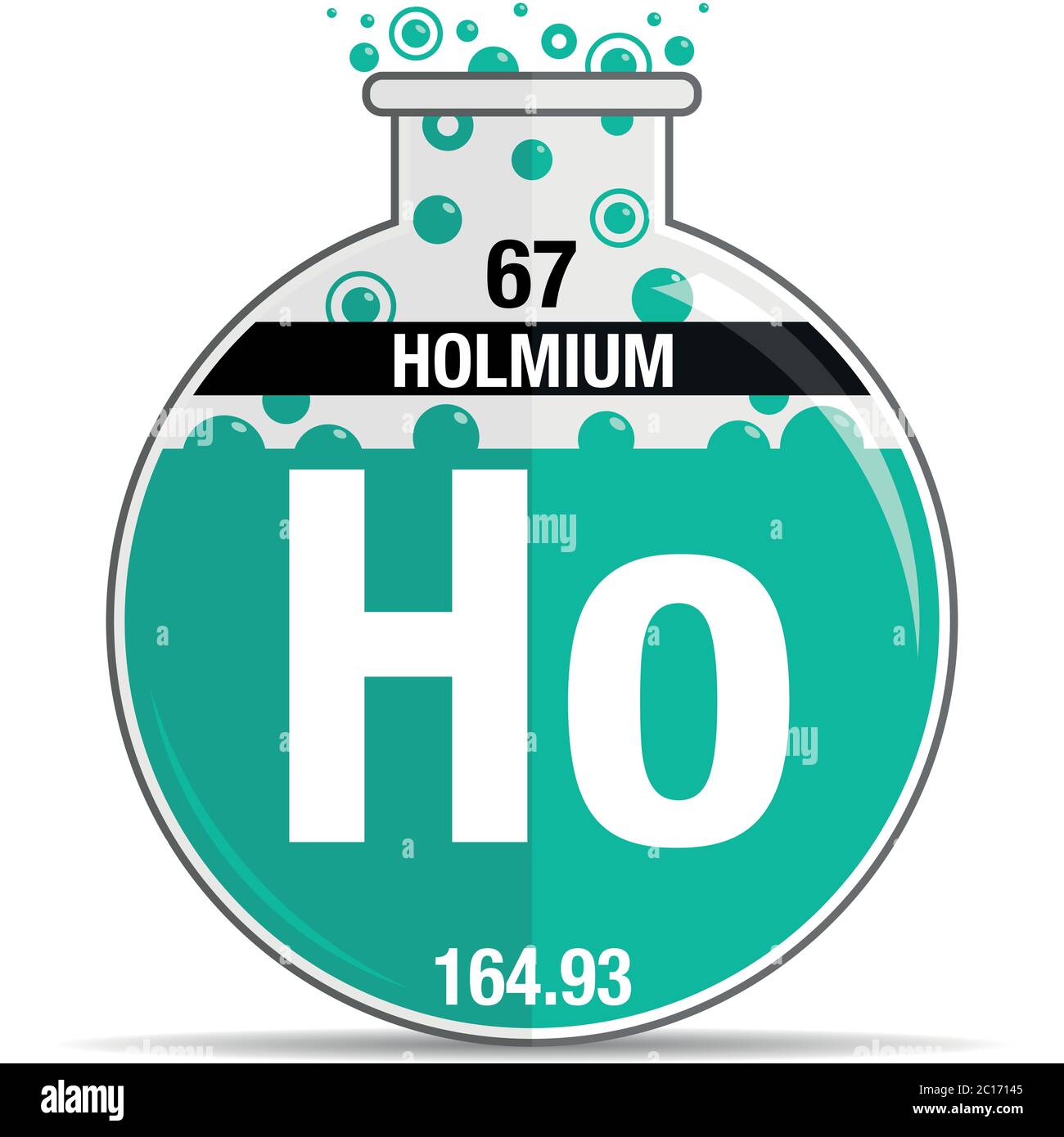 Holmium-Symbol auf chemischem Rundkolben. Elementnummer 67 des Periodensystems der Elemente - Chemie. Vektorbild Stock Vektor