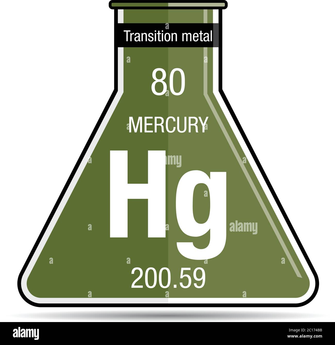 Merkur-Symbol auf dem chemischen Kolben. Elementnummer 80 des Periodensystems der Elemente - Chemie Stock Vektor