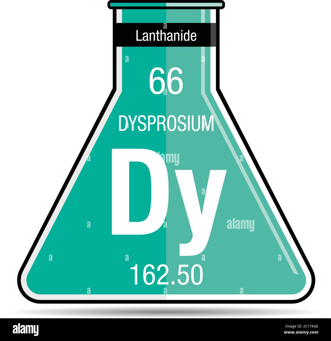 Dysprosium-Symbol auf dem chemischen Kolben. Elementnummer 66 des Periodensystems der Elemente - Chemie Stock Vektor