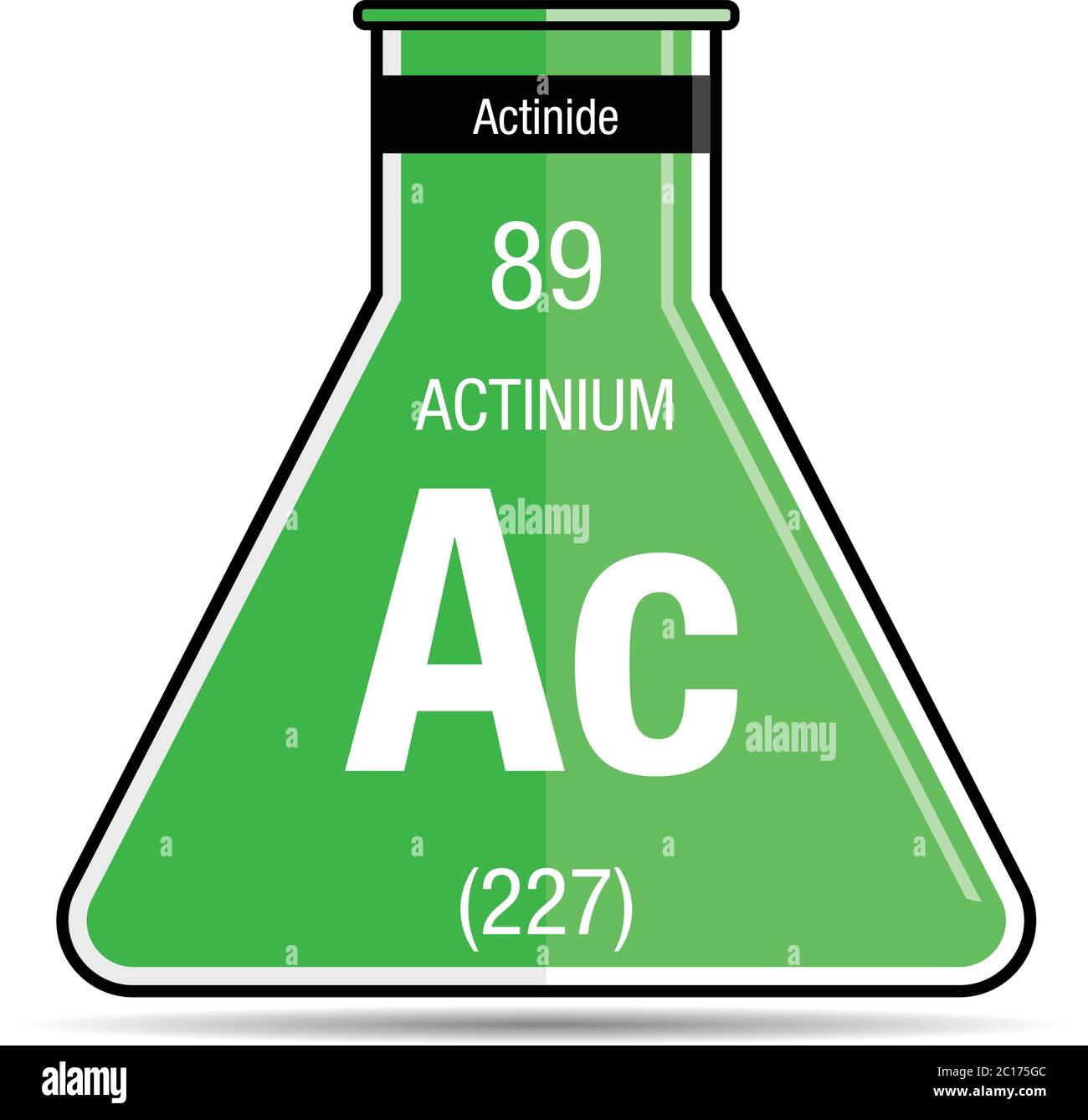 Actinium-Symbol auf dem chemischen Kolben. Elementnummer 89 des ...