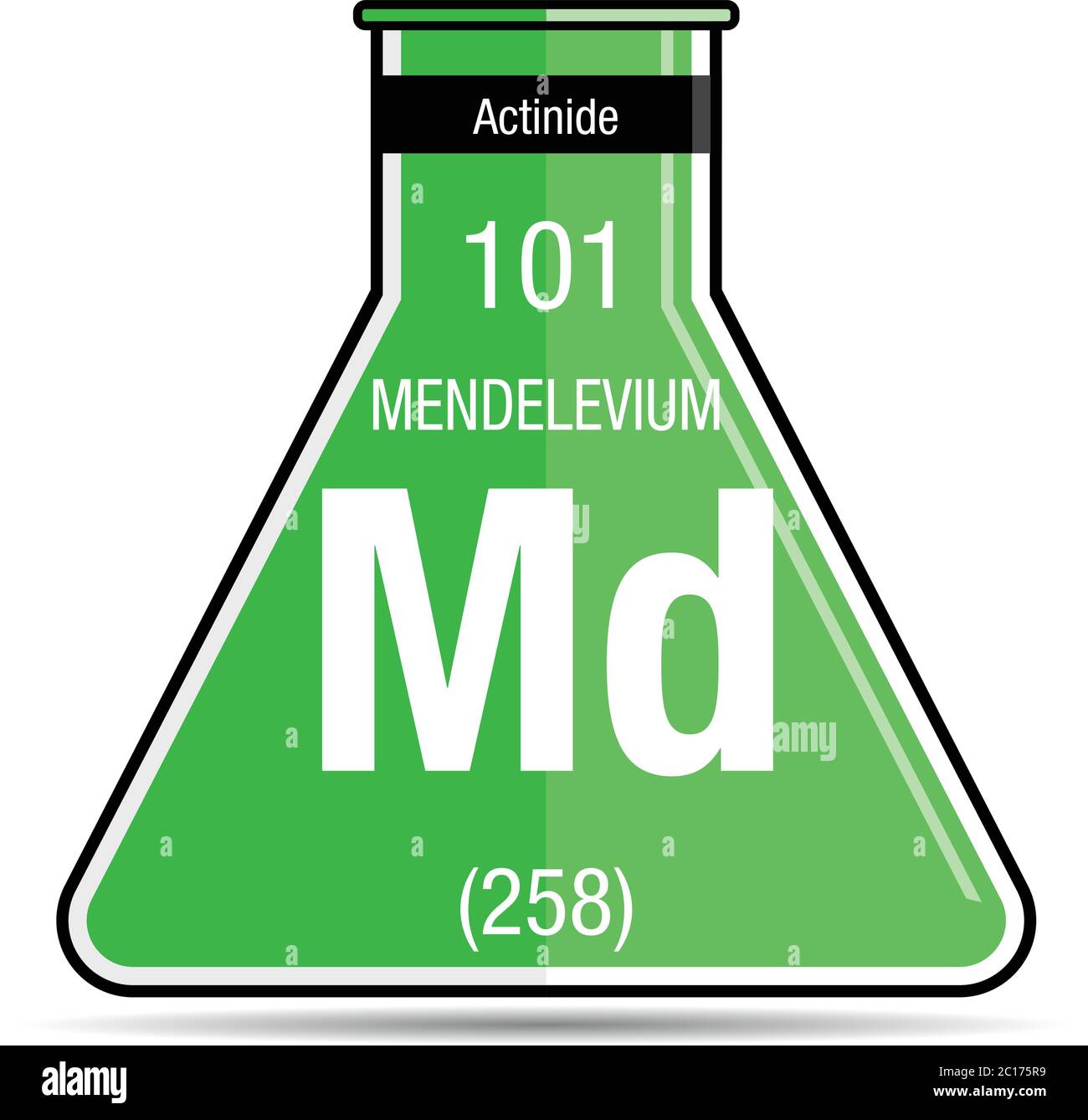 Mendelevium Symbol auf dem chemischen Kolben. Elementnummer 101 des Periodensystems der Elemente - Chemie Stock Vektor