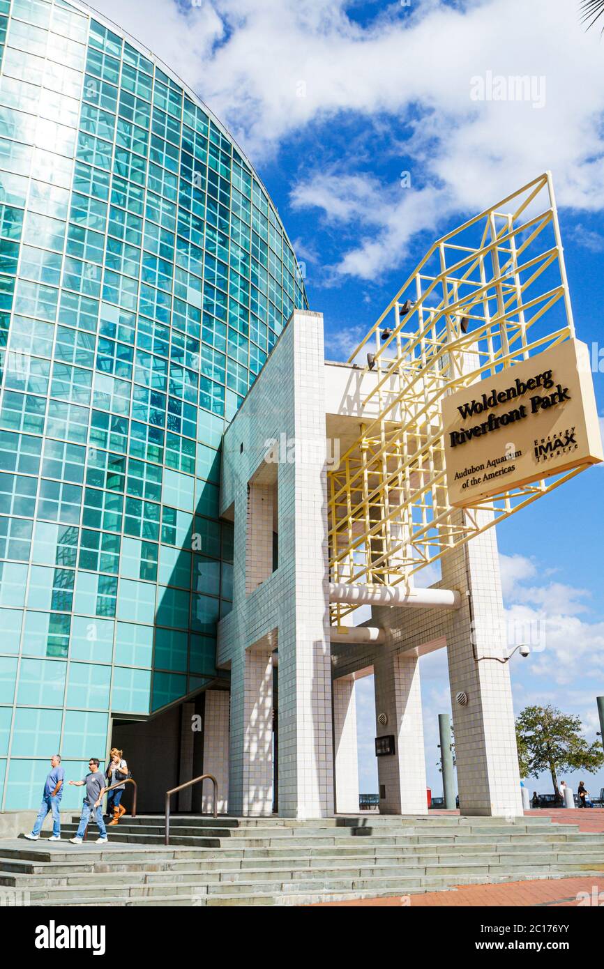 New Orleans Louisiana, Woldenberg Riverfront Park, Audubon Aquarium of the Americas, moderne Architektur, Gebäude, außen, vorne, Eingang, Fassade, Stockfoto