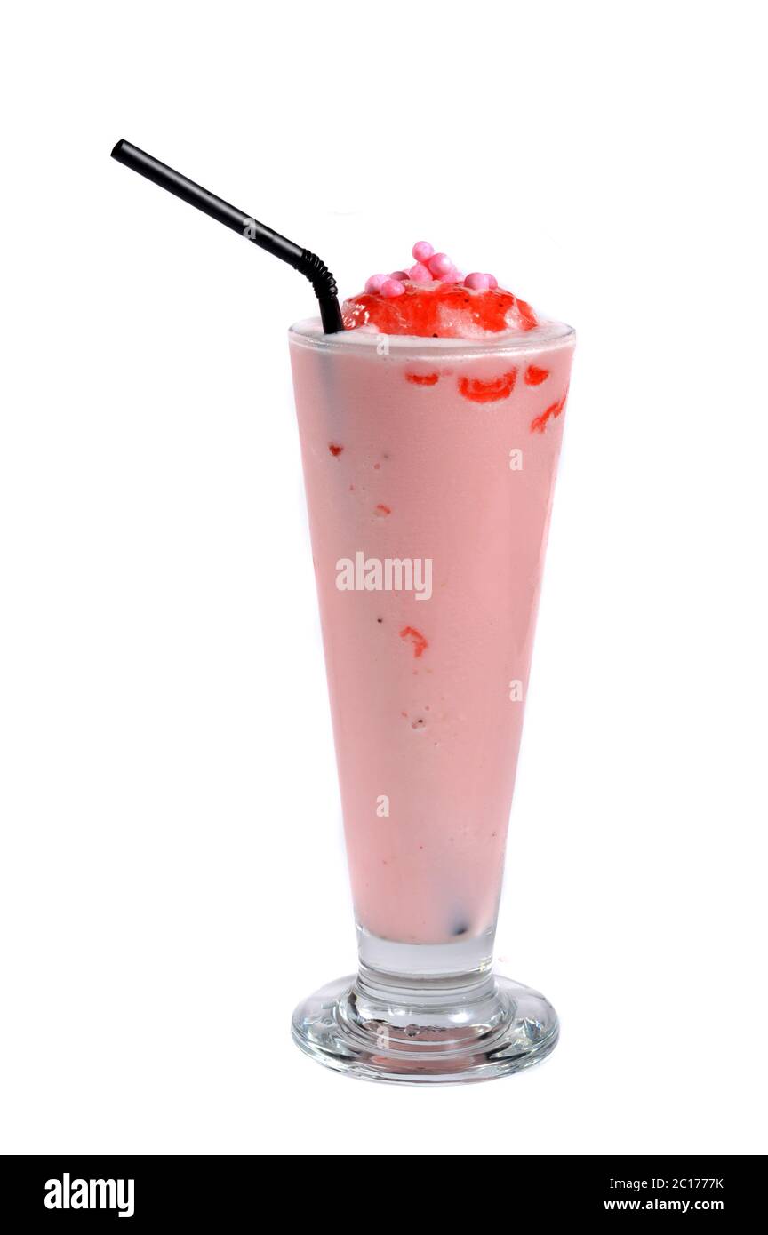 Erdbeer Milchshake trinken Stockfoto