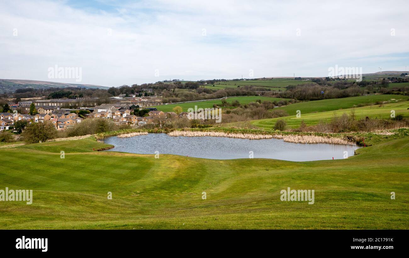 Wassergefahr auf dem Golfplatz Stockfoto