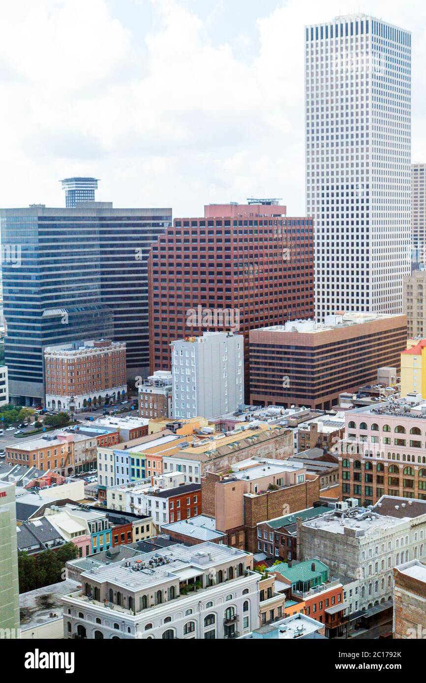 New Orleans Louisiana, Luftaufnahme von oben, Downtown, Skyline der Stadt, Hochhaus Wolkenkratzer Gebäude One Shell Square, talle Stockfoto