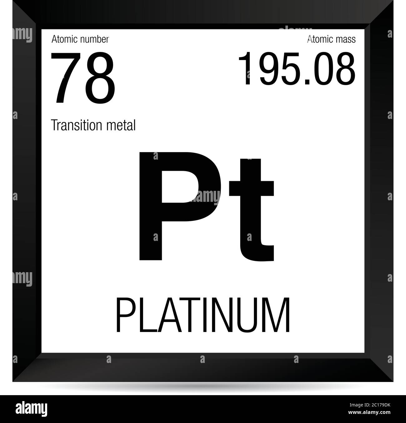 Platin-Symbol. Elementnummer 78 des Periodensystems der Elemente - Chemie -  Schwarzer quadratischer Rahmen mit weißem Hintergrund Stock-Vektorgrafik -  Alamy