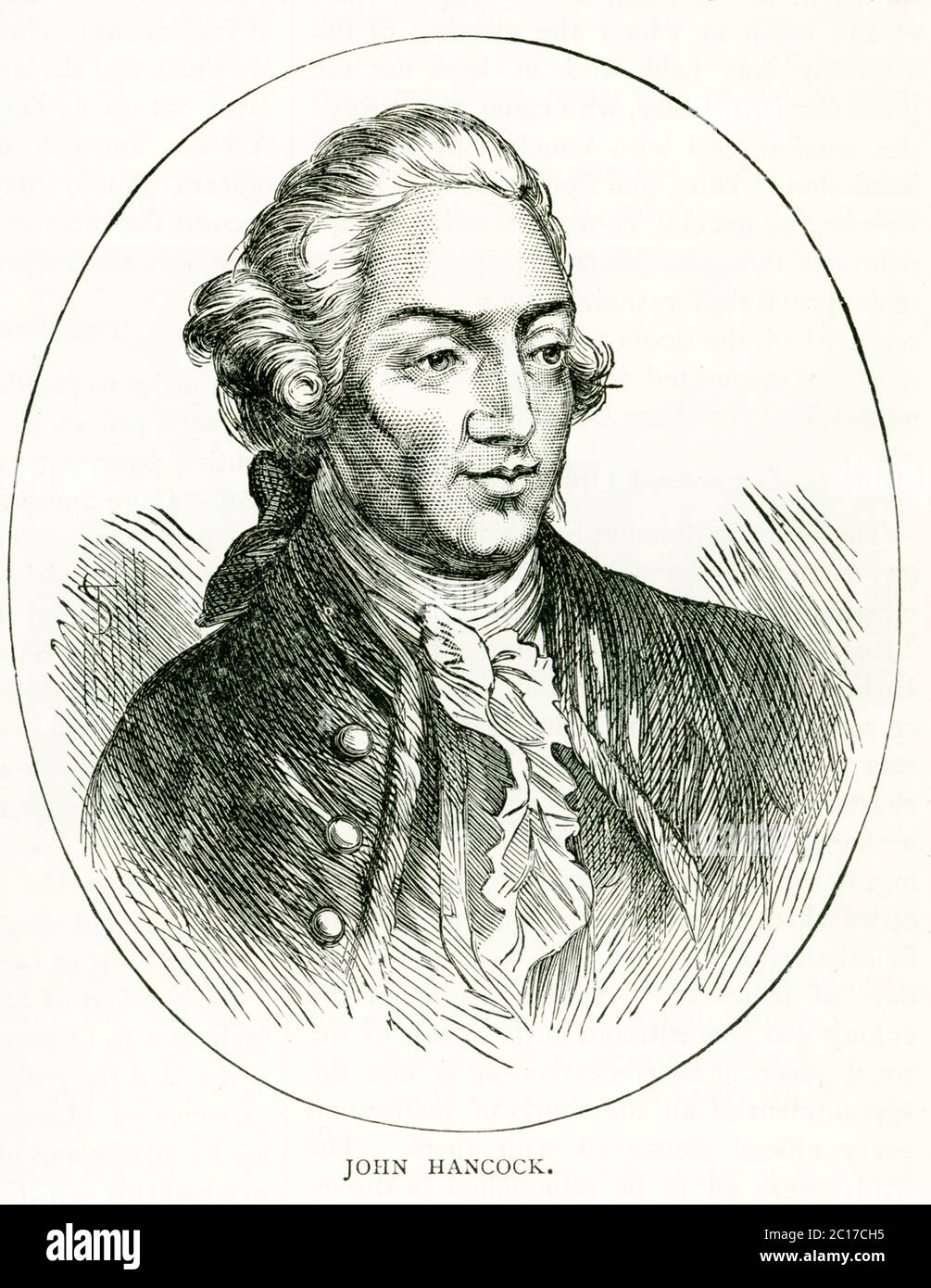 Der amerikanische revolutionäre Patriot John Hancock (1737–1793) war ein Unterzeichner der Unabhängigkeitserklärung. Er förderte den Widerstand gegen die britische Herrschaft und diente von 1775 bis 1777 als Präsident des Kontinentalkongresses. Stockfoto