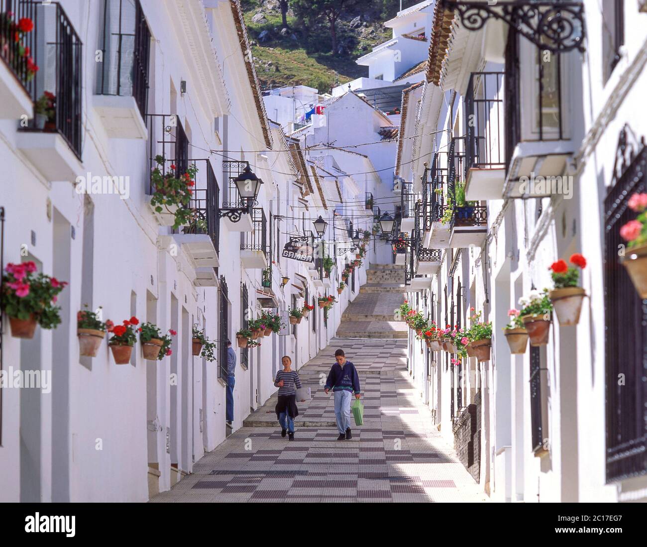Calle San Sebastian, Mijas, Costa del Sol, Provinz Malaga, Andalusien (Andalusien), Spanien Stockfoto