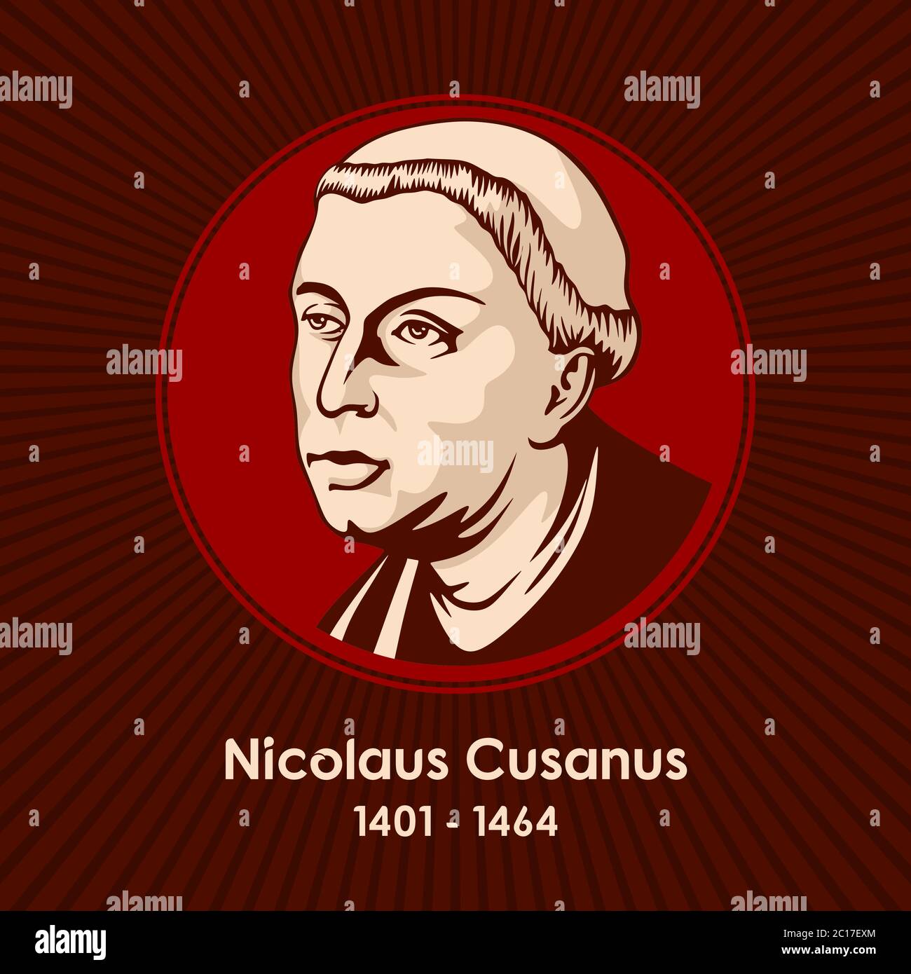 Nicolaus Cusanus (1401-1464) war ein deutscher Philosoph, Theologe, Jurist und Astronom. Stock Vektor