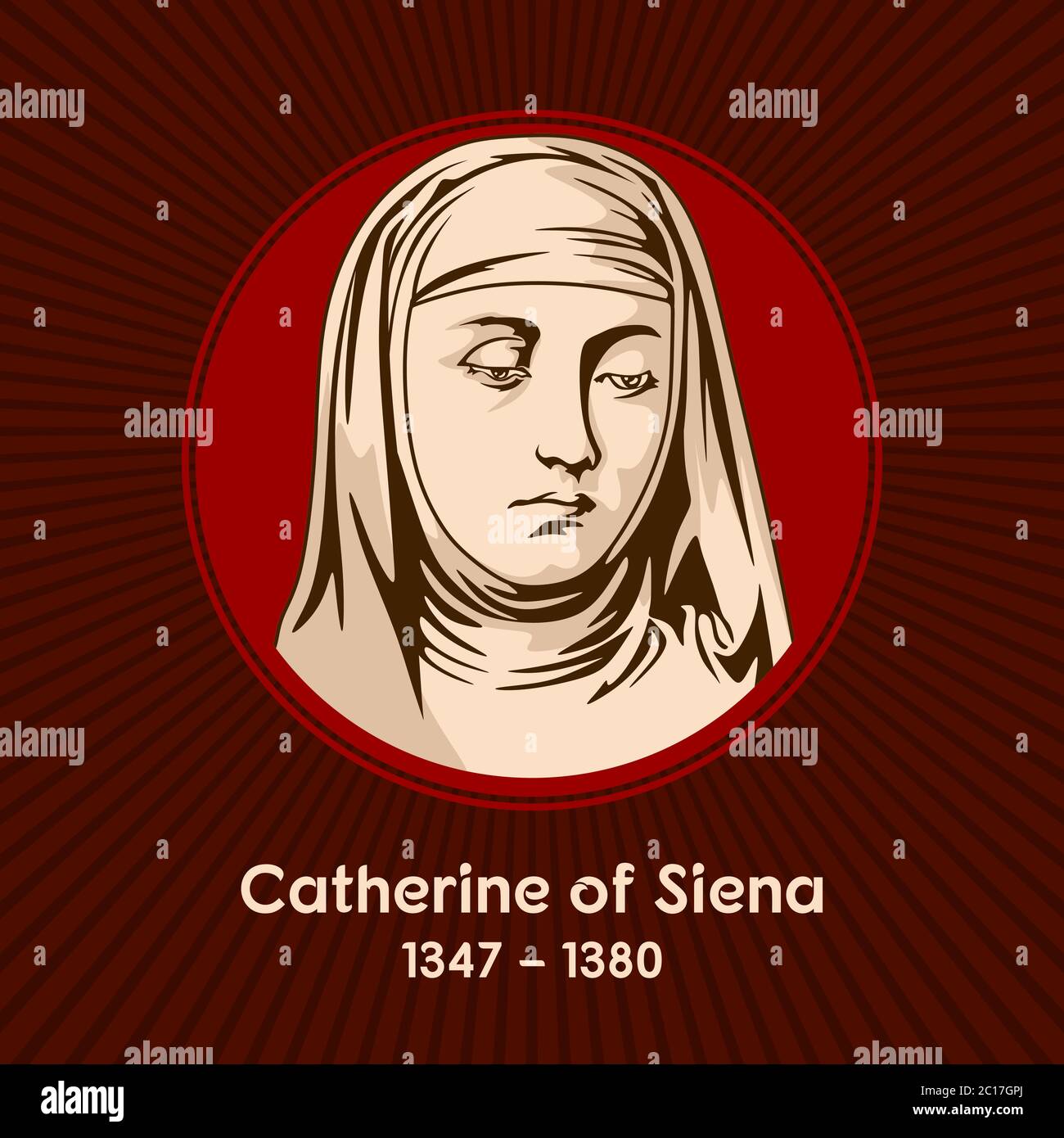 Katharina von Siena (1347-1380), ein Laienmitglied des Dominikanerordens, war eine Mystikerin, Aktivistin und Autorin, die großen Einfluss auf die italienische literatur hatte Stock Vektor