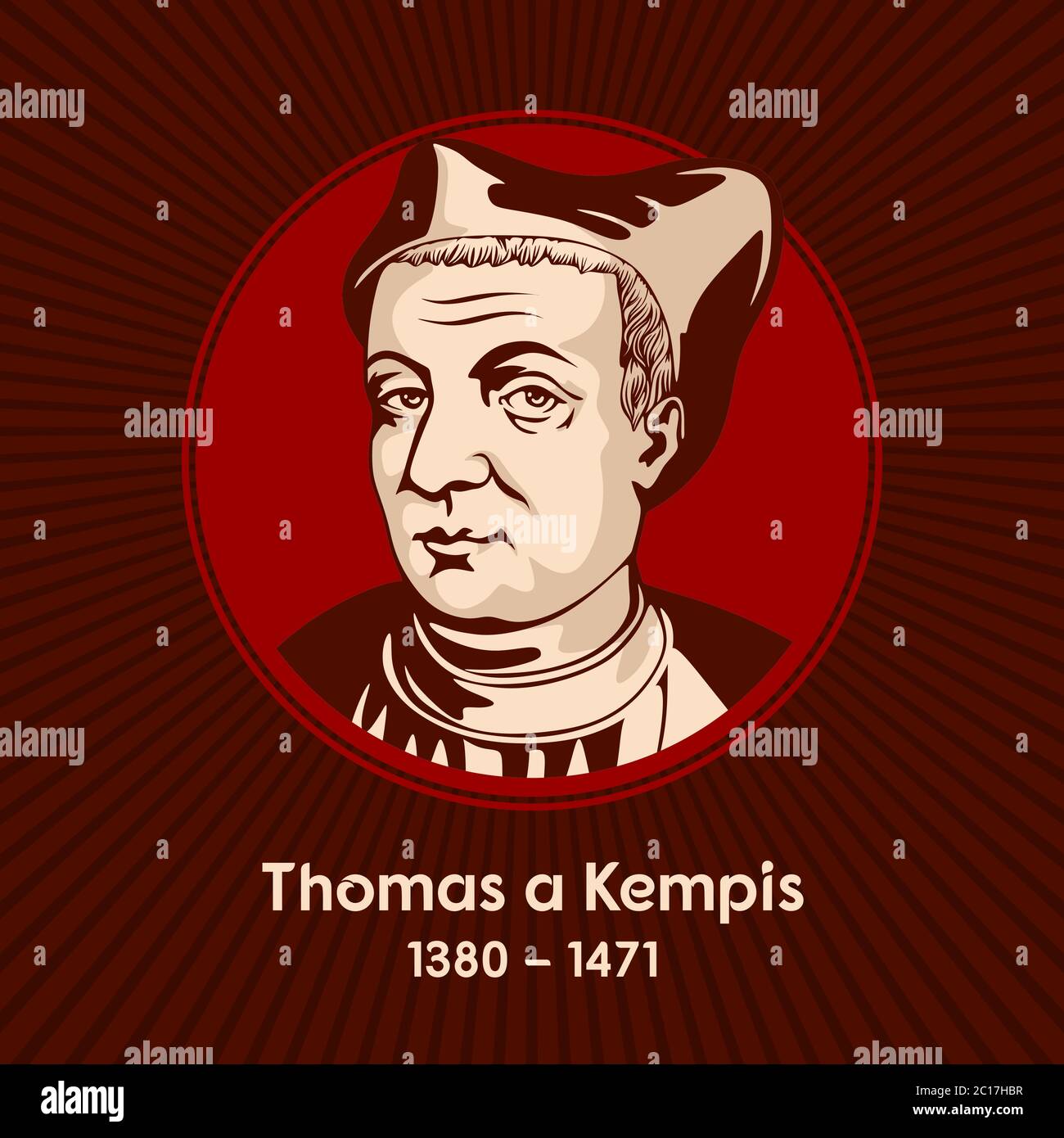 Thomas a Kempis (1380-1471) war ein deutsch-niederländischen Kanon regelmäßig des späten Mittelalters und der Autor der Nachahmung Christi, einer der meisten po Stock Vektor