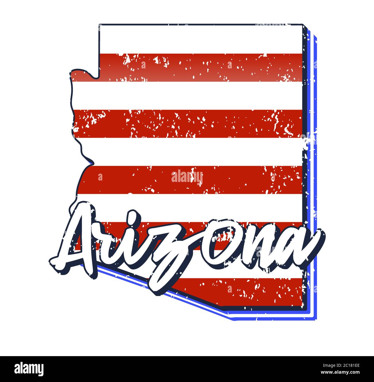 Amerikanische Flagge in Arizona State map. Vektor Grunge Stil mit Typografie handgezeichnete Schriftzug Arizona auf Karte geformt alten Grunge Vintage American nationa Stock Vektor