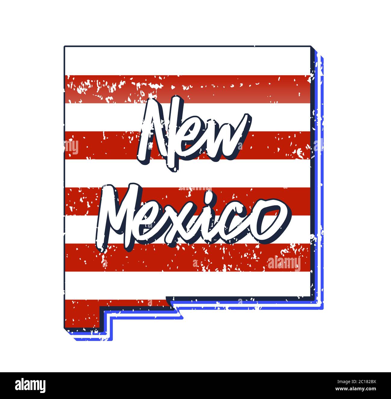 Amerikanische Flagge in New Mexico State map. Vektor Grunge Stil mit Typografie Handgezeichnete Schriftzug New Mexico auf Karte geformt alten Grunge Vintage American n Stock Vektor