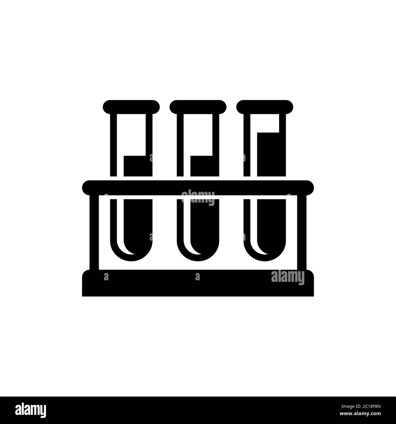 Reagenzgläser mit chemischen Flüssigkeiten, die in einer Reihe auf einem Regal angeordnet sind. Symbol für das Laborwerkzeug für chemische Experimente. Science Tool Grafik Ressourcen Element Stock Vektor