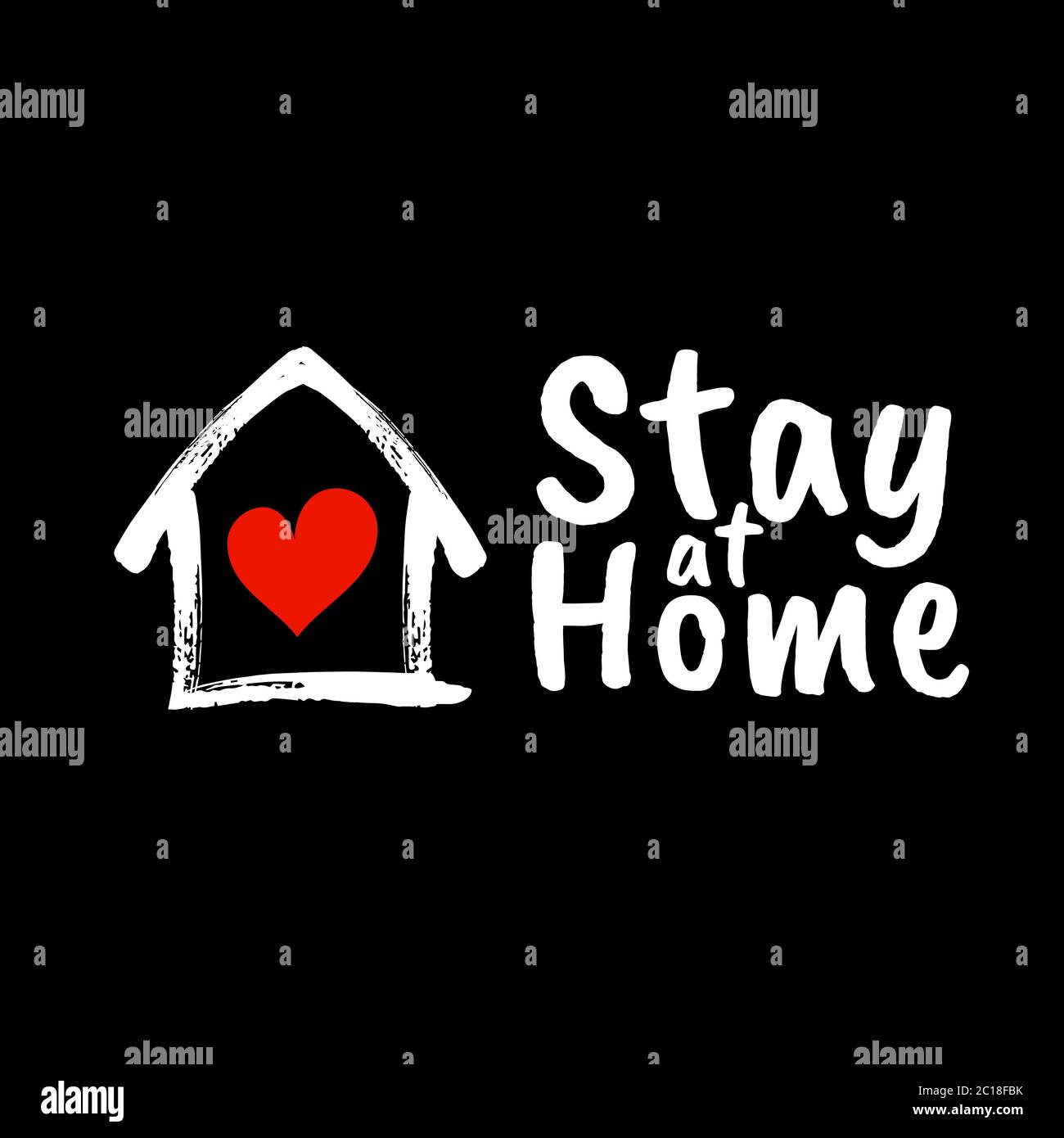 vektordarstellung der Typografie von 'Stay at Home' mit einer Haus- und Herz-Ikone. Geeignet für die Selbstquarantäne-Kampagne und die Verhinderung von COVID-19 Stock Vektor