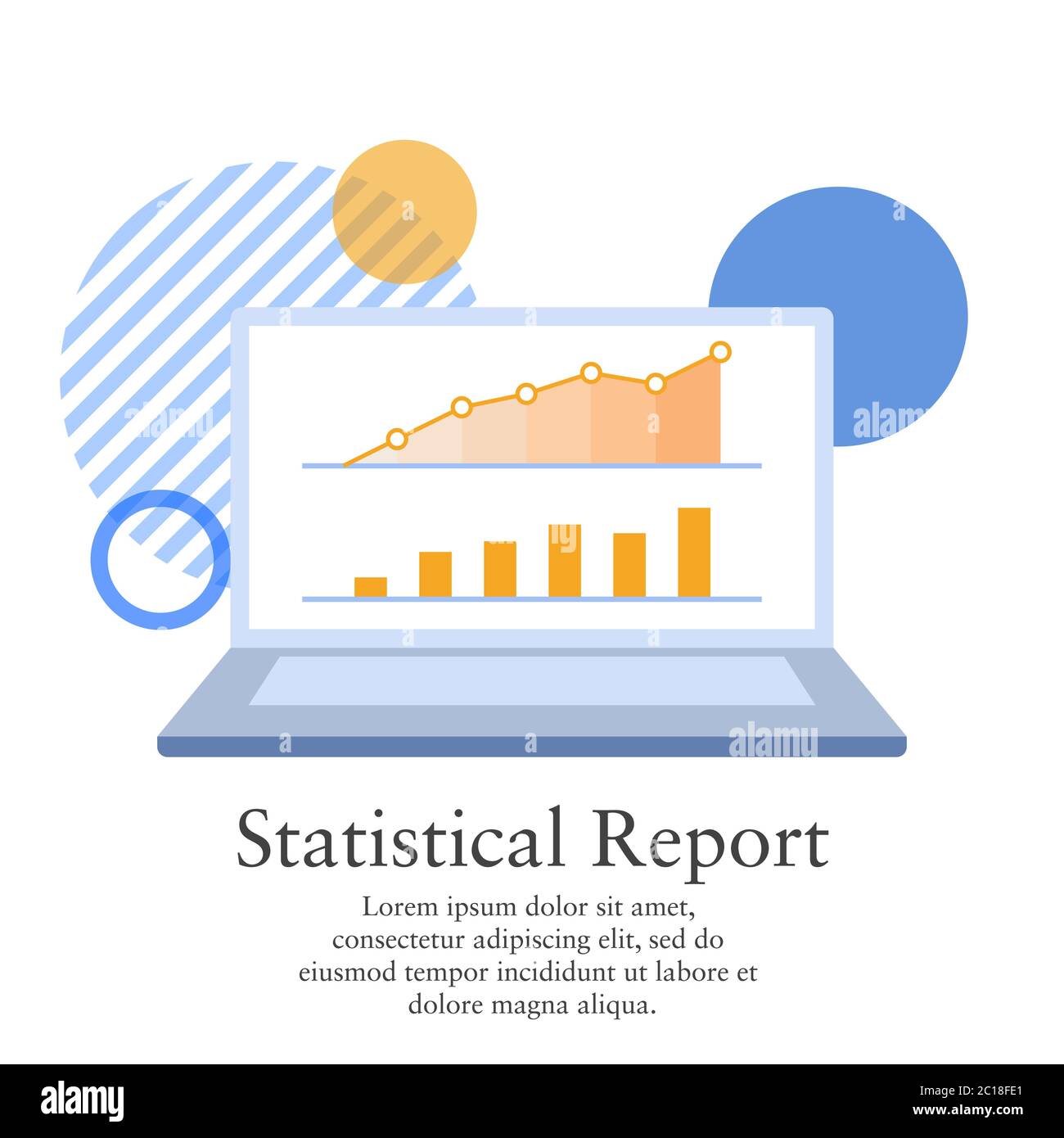 Flache Vektordarstellung eines Laptops mit statistischen Daten. Geeignet für Vorlagen aus datenbasierten, finanziellen und statistischen Daten Stock Vektor