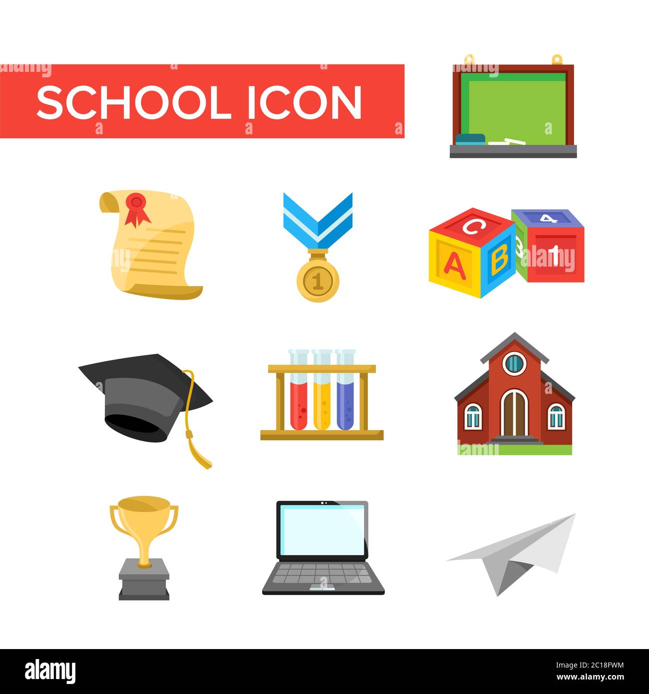 Flat Icon Kollektion aus Schule und Bildung. Geeignet für Gestaltungselemente von Lehr- und Lernaktivitäten, Schülerschulen und Kinder. Stock Vektor