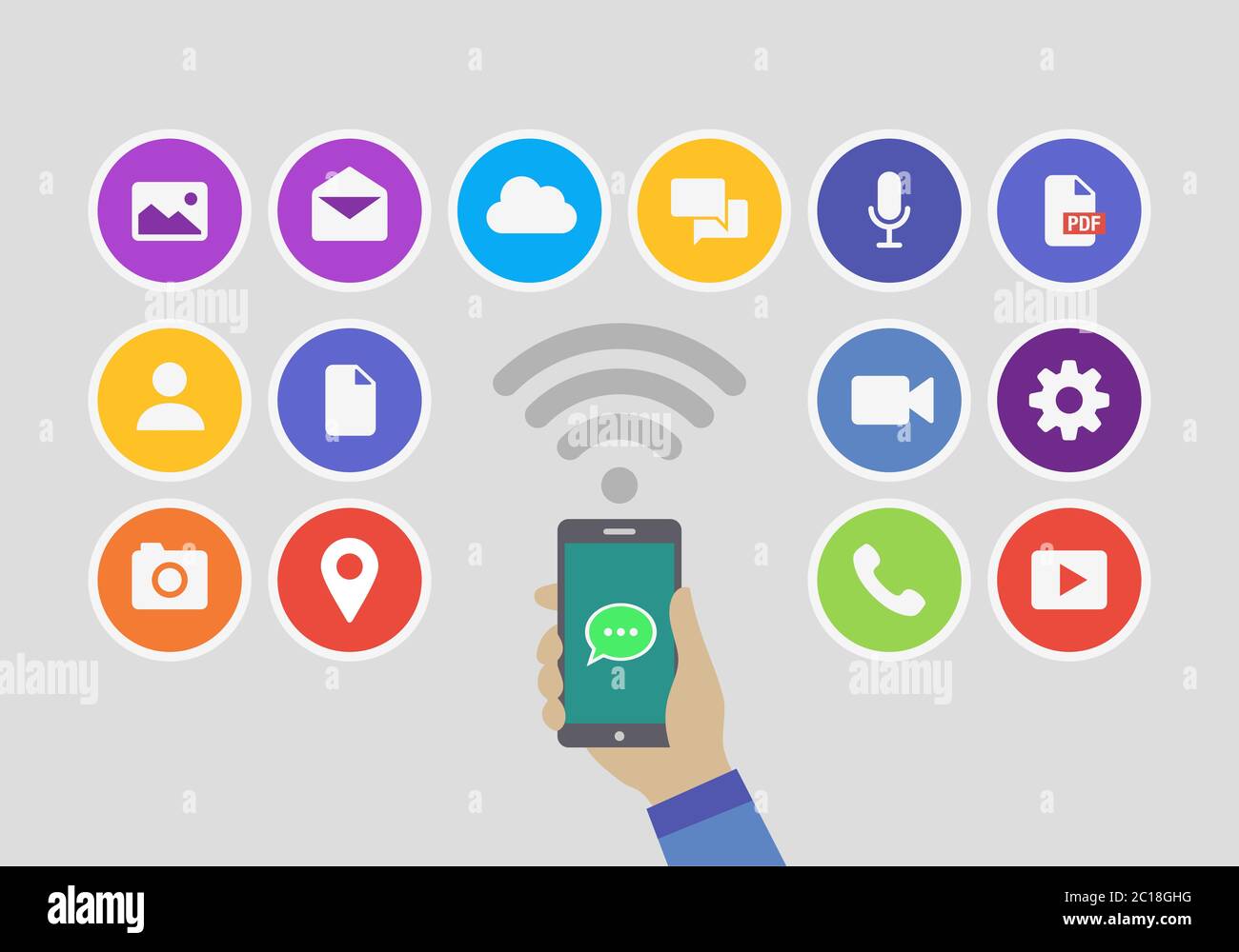 Symbol für den Dienst der Online-Messaging-App mit einem Smartphone. Einfaches flaches minimalistisches Messenger Icon Element Stock Vektor