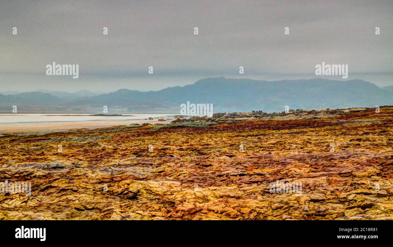 Salzstruktur im Inneren des Dallol Vulkankraters, Danakil-Depression, Afar, Äthiopien Stockfoto