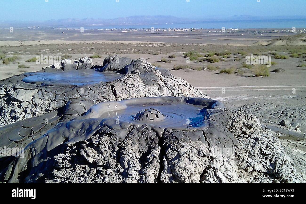 Bersten der Blase Schlammvulkane, Gobustan Aserbaidschan Stockfoto