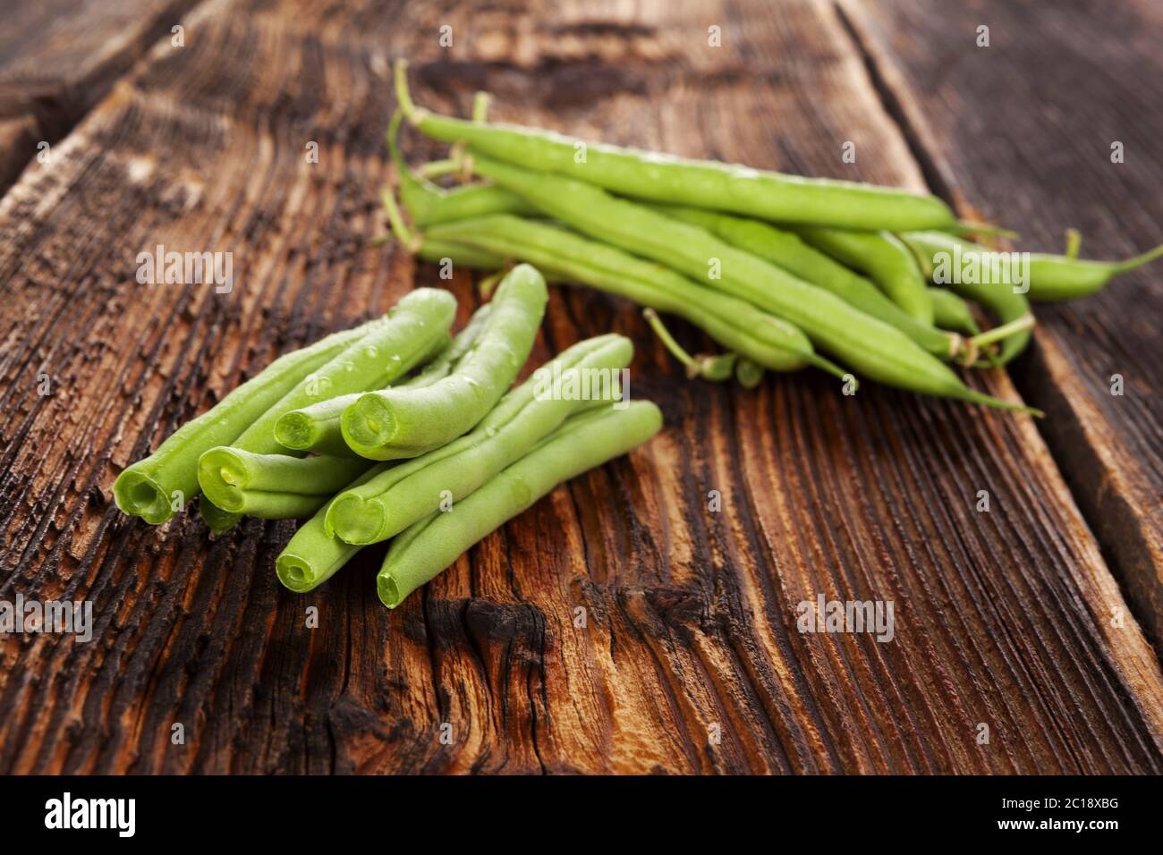 Rohe frische grüne Bohnen Stockfoto