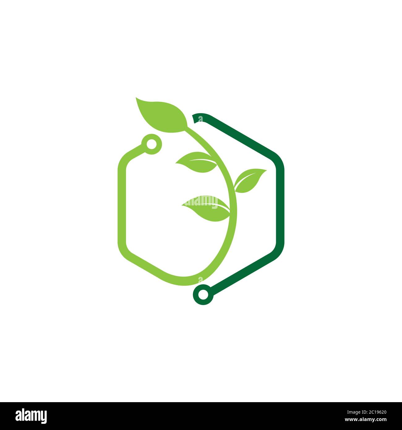Grüne Technologie Logo Design Konzept, Blatt Technologie Logo Design, Natur Technologie Logo. Stock Vektor