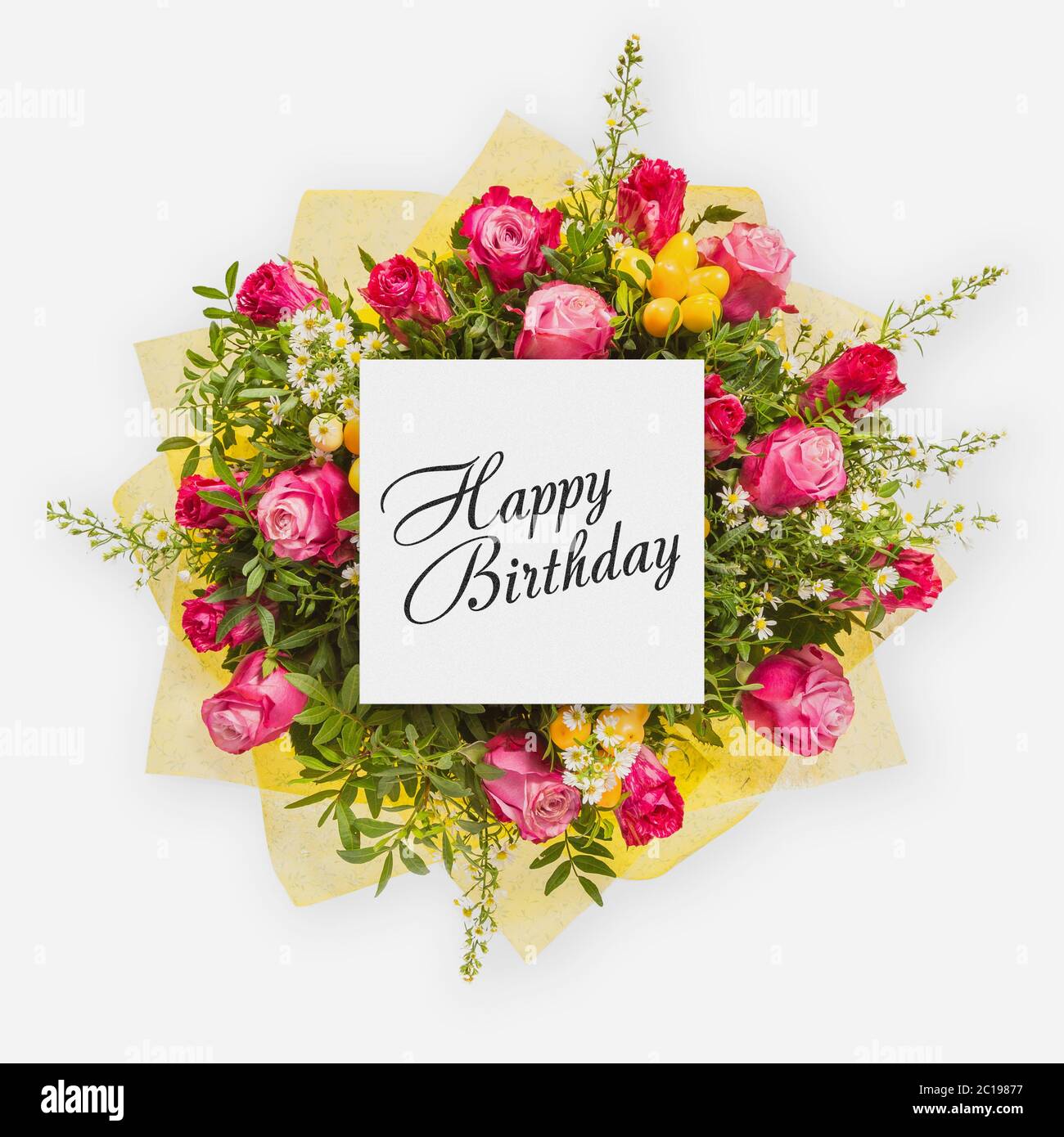  Happy Birthday Karte mit Blumen flach legen Stockfotografie - Alamy Motiv 