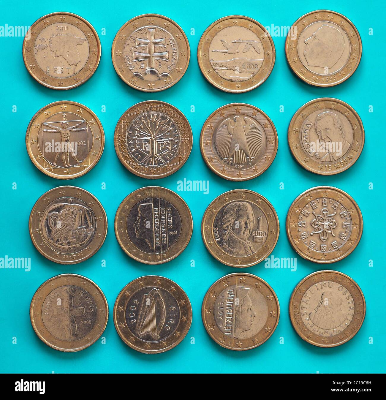 1-euro-münze, europäische union isoliert über weiß
